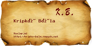 Kripkó Béla névjegykártya